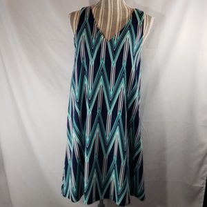 Everly Navy Turquoise White V Neck & Back Sleeveless Dress Size Small